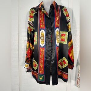 Vintage Fred David Women’s Satin Button Down Long Sleeve Blouse Size 14 …